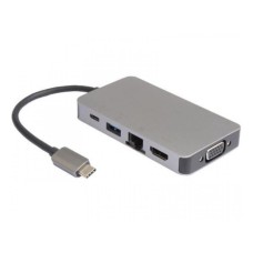 E-GREEN USB HUB Tip-C na HDMI + VGA + 2xUSB 3.0 + RJ45 + tip C (F)