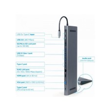 GEMBIRD USB-C 9u1 Hub, USB + HDMI + VGA + PD + card reader + LAN + audio (A-CM-COMBO9-01)