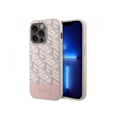 Guess Maska za iPhone 14 Pro GCUBE PU STRIPES Pink MagSafe