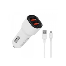 S-LINK AUTO PUNJAČ ZA MOB 2XUSB+KABL LIGHT 1M 2.4A SL-EC30L BELI-35680