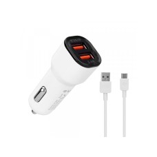 S-LINK AUTO PUNJAČ ZA MOB 2XUSB+KABL TIP-C 1M 2.4A SL-EC30T BELI-35681