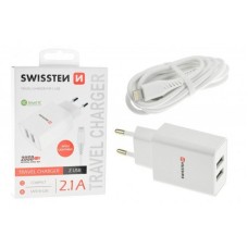 SWISSTEN Kucni Punjac 2.1A 2xUsb Lightning (Bela)